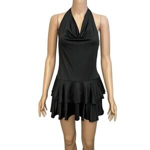 NEW 7 Day Wknd Ruffle Hem Romper Halter Neck Black Y2K Clubwear Night Out